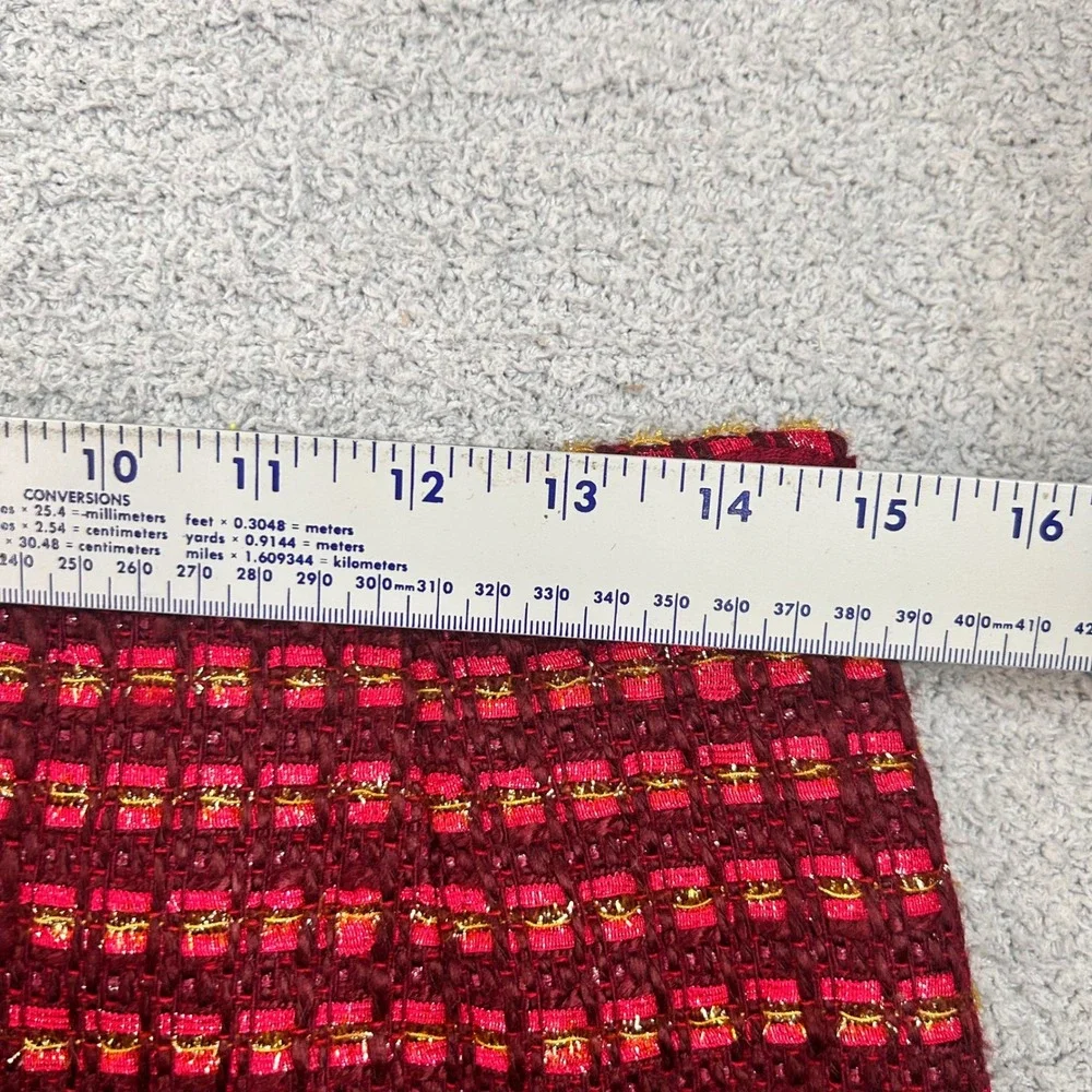 New Tory Burch Metallic Tweed Mini Skirt Burgundy Red Gold 4 Old Money Preppy